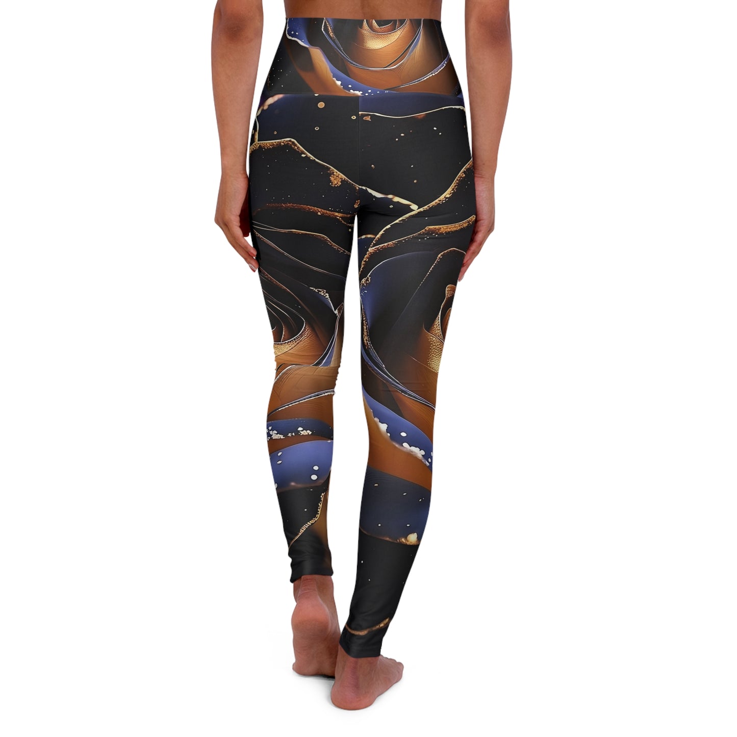 Elegant High Waisted Yoga Leggings with Rose Design - Perfect for Fitness and Leisure