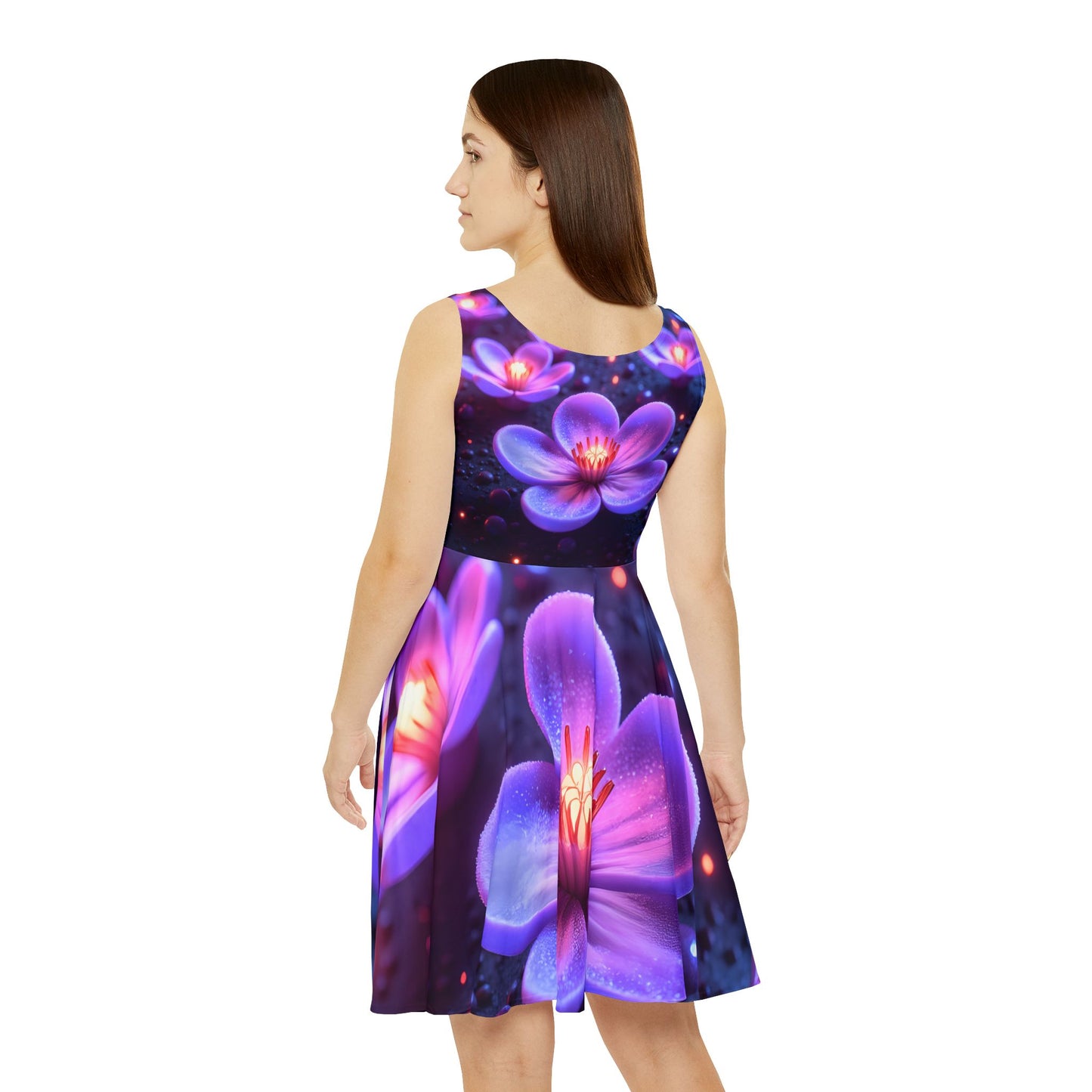 Women's Floral Skater Dress, Purple Flower Dress, Summer Dress, Party Dress, Boho Chic Dress, Festival Outfit