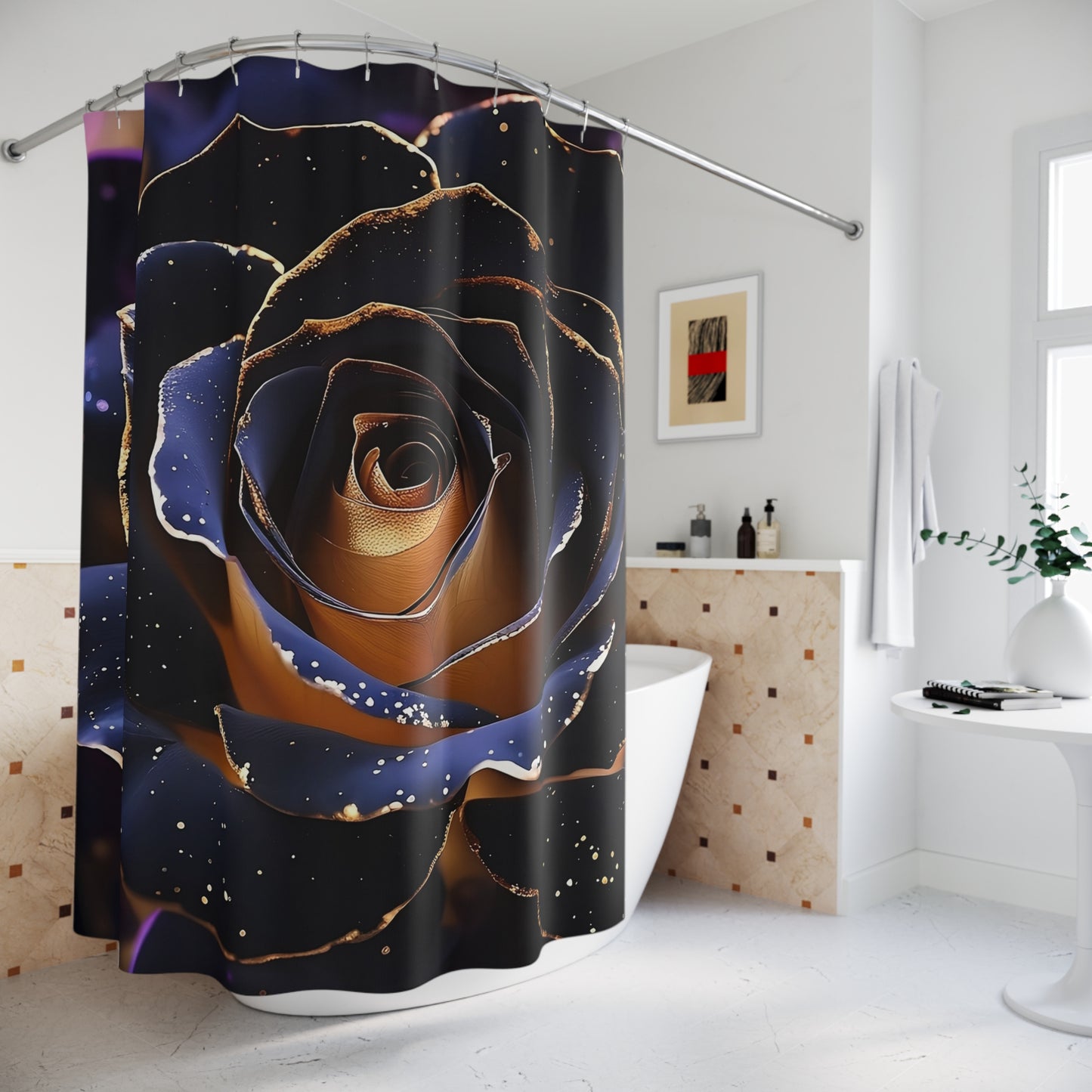 Elegant Black Rose Shower Curtain | Floral Bathroom Decor, Boho Chic, Romantic Gift for Her, Home Accessories, Luxurious Design