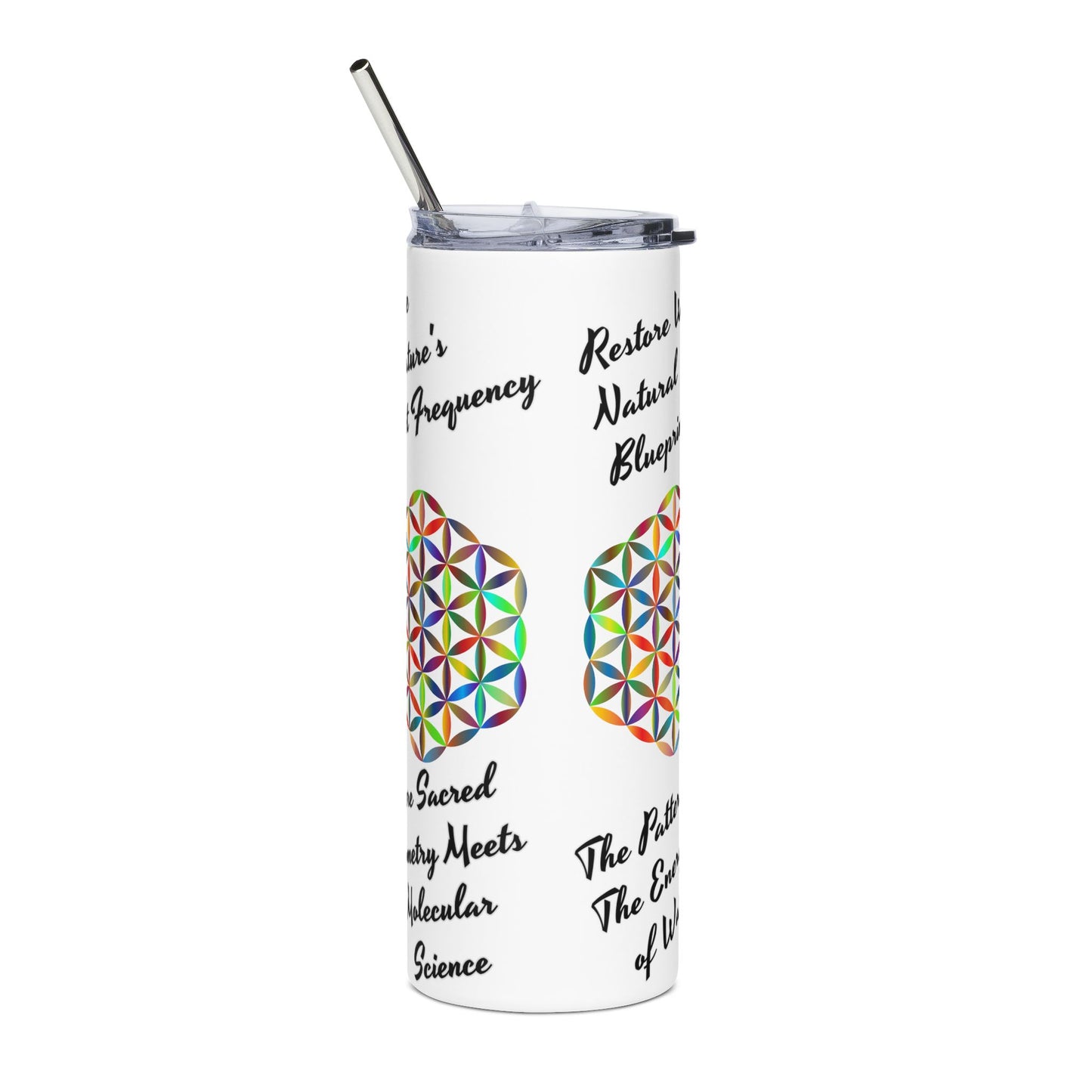 Geometric Stainless Steel Tumbler - The "Flower of Life" energizing  water,harmony, natural science, sacred geometry, and vitality