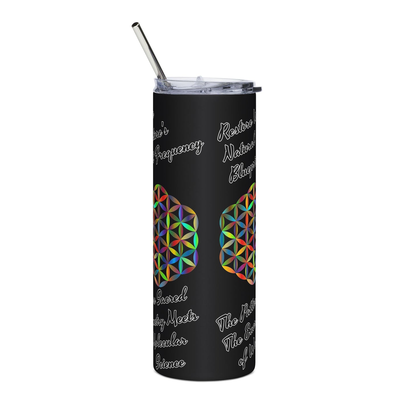 Geometric Stainless Steel Tumbler - The "Flower of Life" energizing  water,harmony, natural science, sacred geometry, and vitality