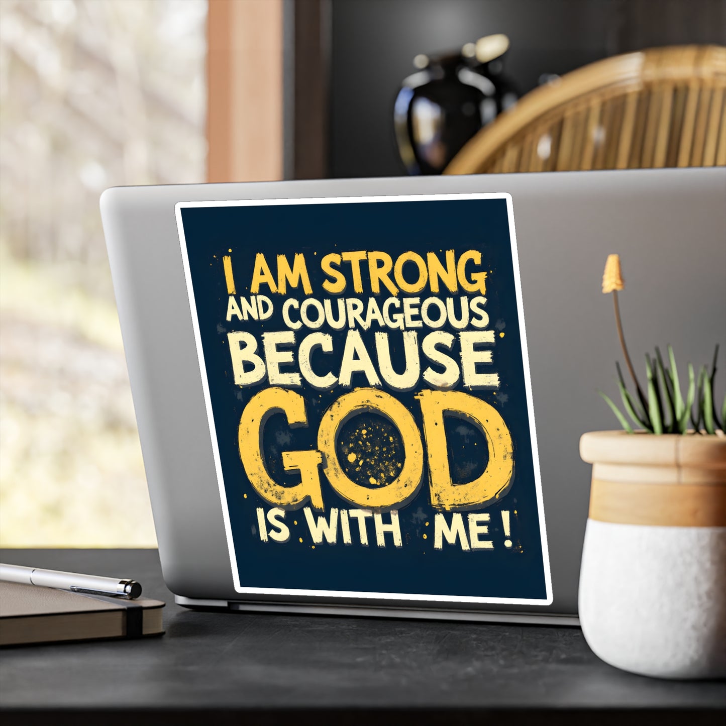 Inspirational God Quote Vinyl Decal - Strong & Courageous Stickers