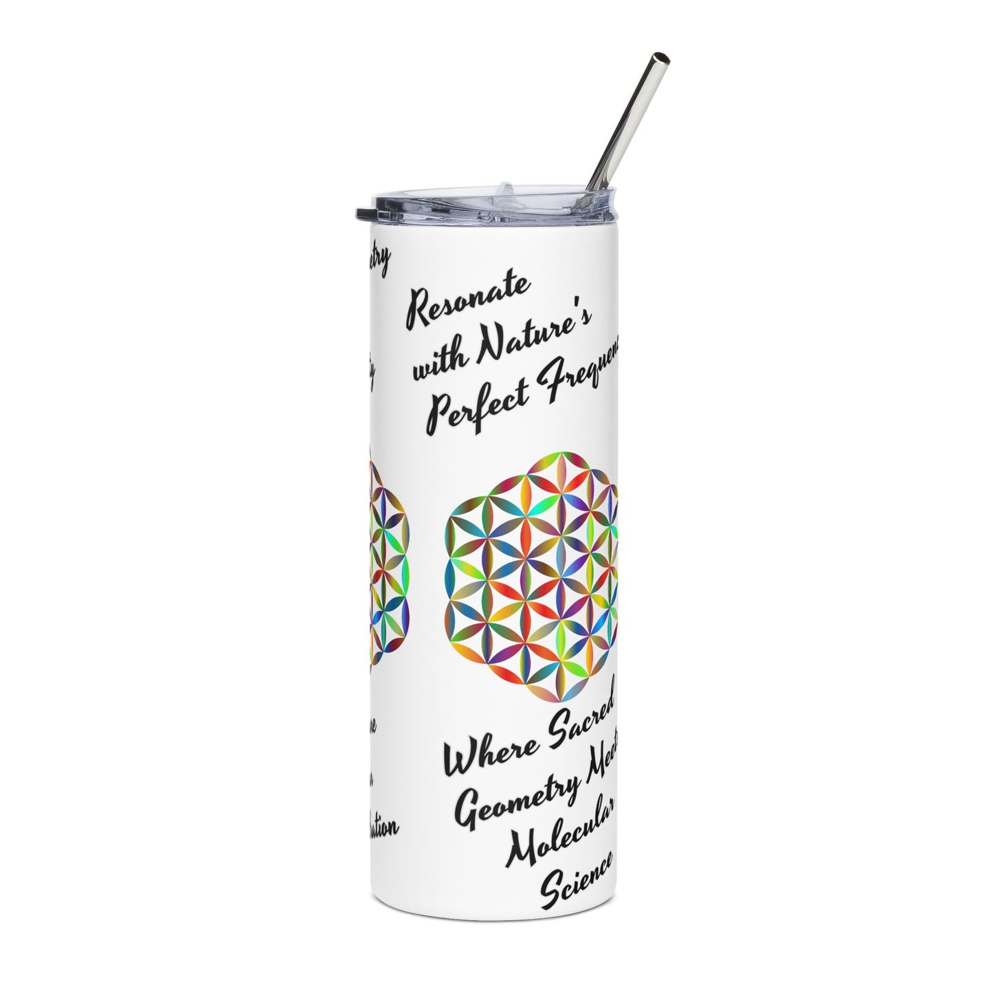 Geometric Stainless Steel Tumbler - The "Flower of Life" energizing  water,harmony, natural science, sacred geometry, and vitality