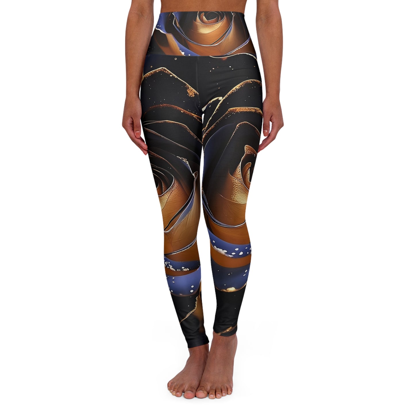 Elegant High Waisted Yoga Leggings with Rose Design - Perfect for Fitness and Leisure