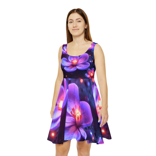 Women's Floral Skater Dress, Purple Flower Dress, Summer Dress, Party Dress, Boho Chic Dress, Festival Outfit