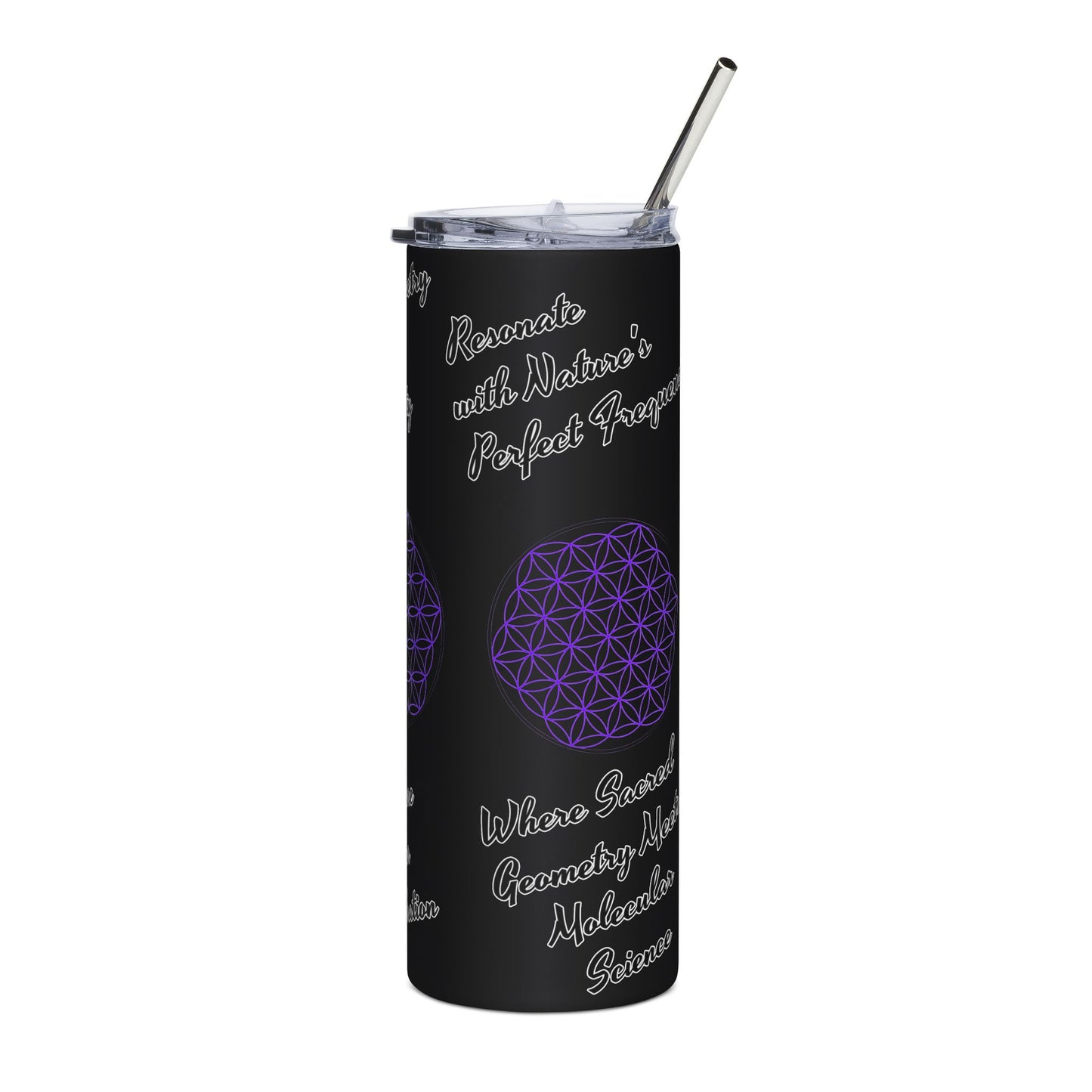 Stainless Steel Tumbler - The "Flower of Life" energizing water,  harmony, natural science, sacred geometry, and vitality