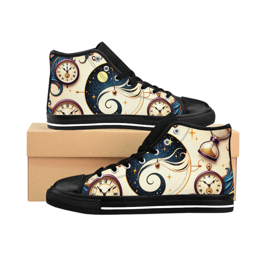 Stylish Time-themed High Top Sneakers, Unique Clock Design Footwear, Trendy Casual Shoes, Perfect for Gifts & Everyday Wear