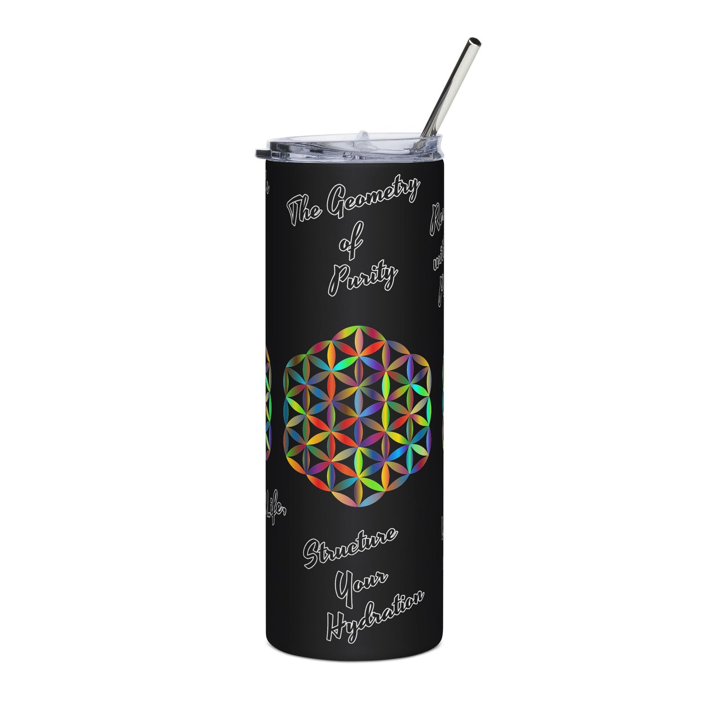 Geometric Stainless Steel Tumbler - The "Flower of Life" energizing  water,harmony, natural science, sacred geometry, and vitality