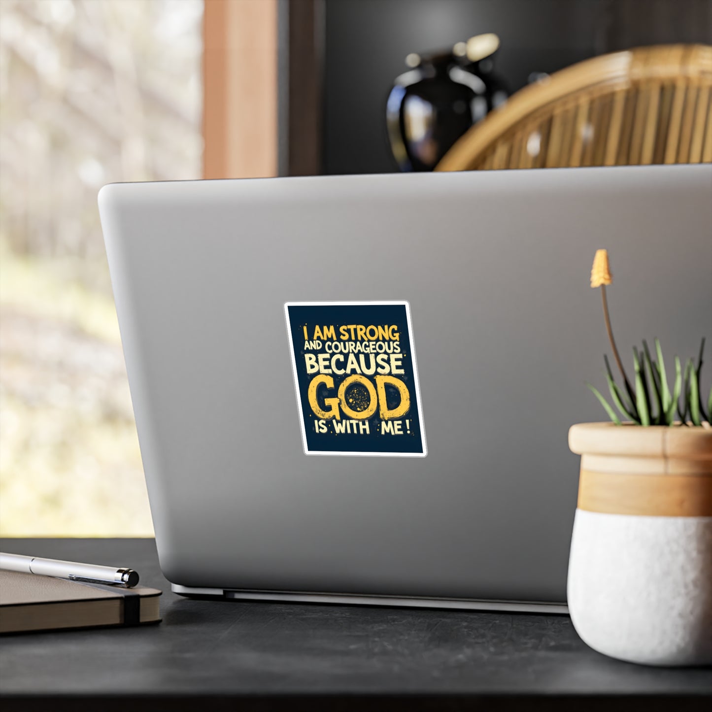 Inspirational God Quote Vinyl Decal - Strong & Courageous Stickers