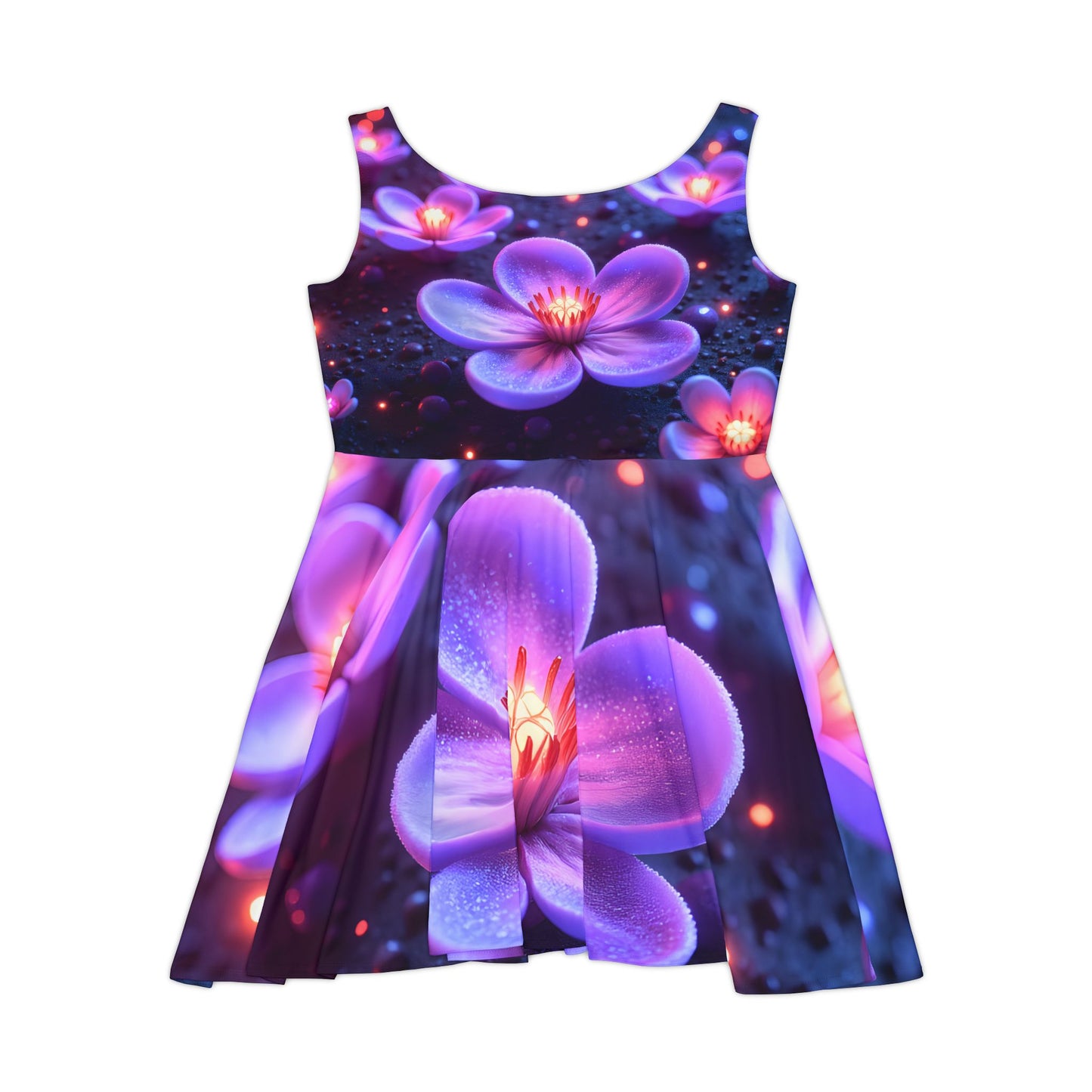 Women's Floral Skater Dress, Purple Flower Dress, Summer Dress, Party Dress, Boho Chic Dress, Festival Outfit