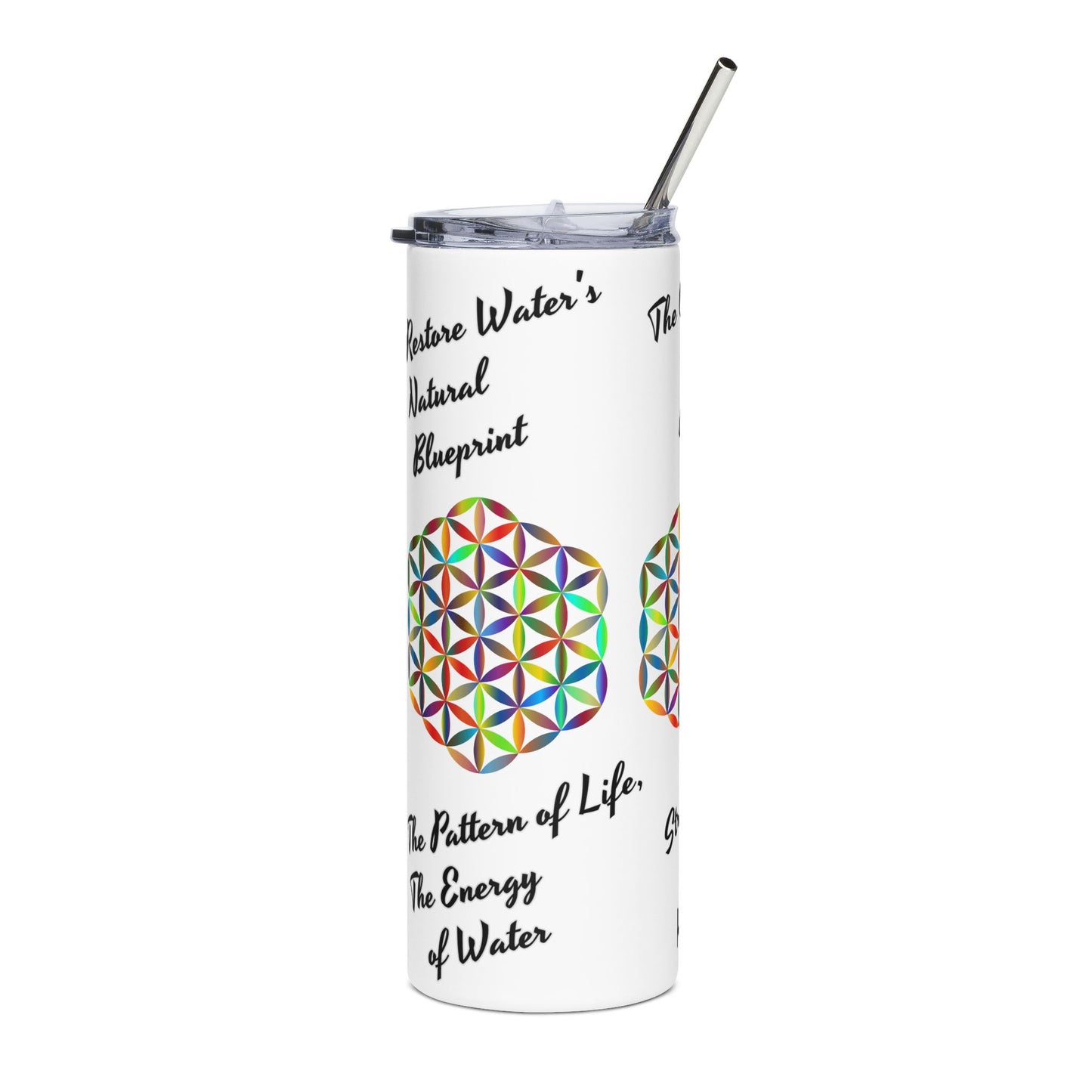 Geometric Stainless Steel Tumbler - The "Flower of Life" energizing  water,harmony, natural science, sacred geometry, and vitality