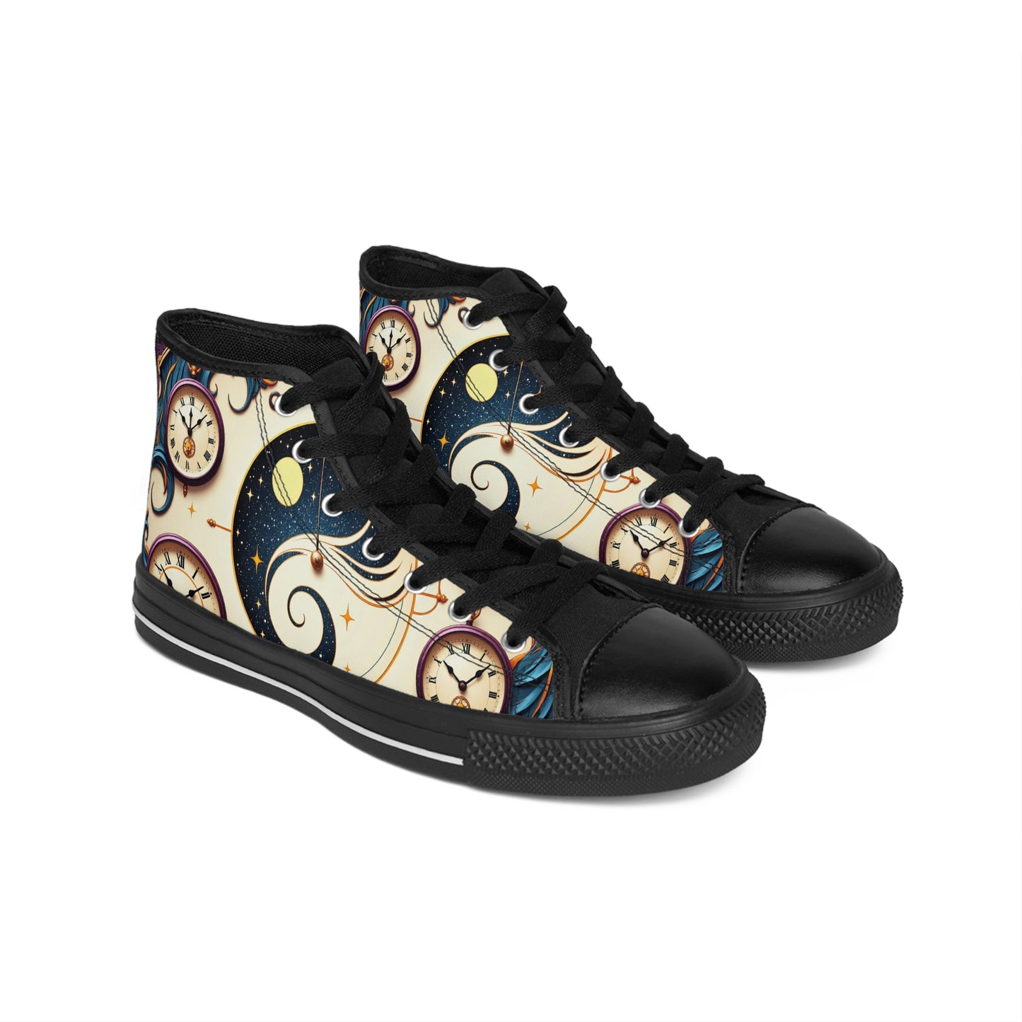 Stylish Time-themed High Top Sneakers, Unique Clock Design Footwear, Trendy Casual Shoes, Perfect for Gifts & Everyday Wear