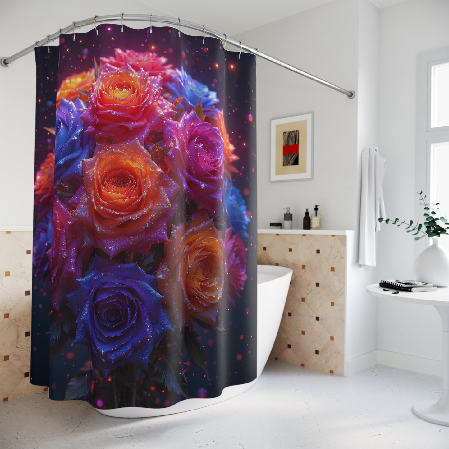 Vibrant Floral Shower Curtain for a Bright Bathroom, Bohemian Decor, Gift for Her, Home and Living, Floral Wall Art, Spring Decor