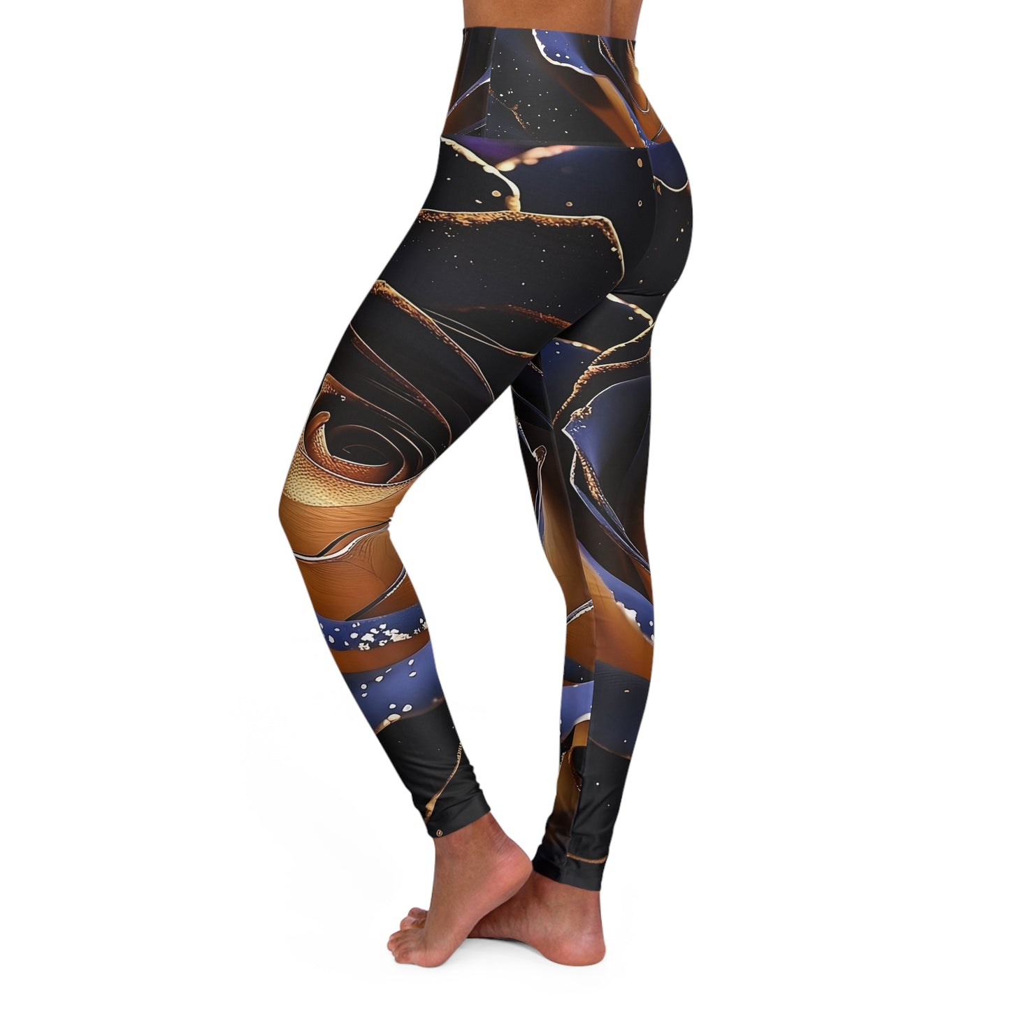 Elegant High Waisted Yoga Leggings with Rose Design - Perfect for Fitness and Leisure