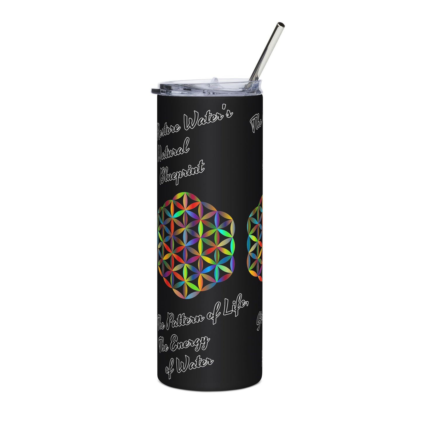 Geometric Stainless Steel Tumbler - The "Flower of Life" energizing  water,harmony, natural science, sacred geometry, and vitality